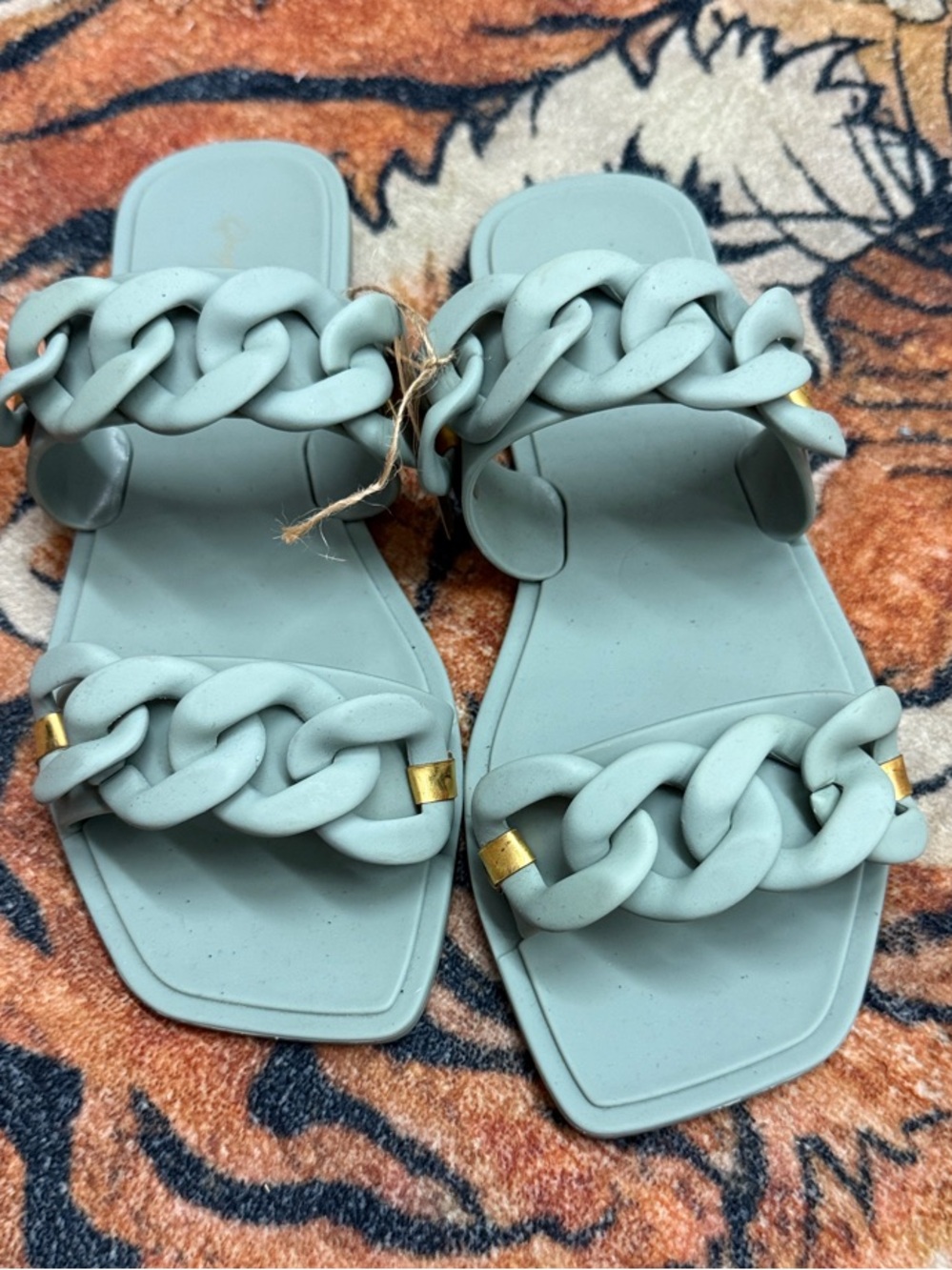 Qupid Mint Green Chain-Link Slide Sandals